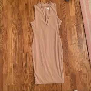 Tan bodycon dress with cleavage cut out